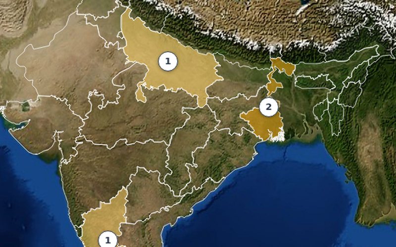 Satellite map of India with states shaded by the number of electronic literature works